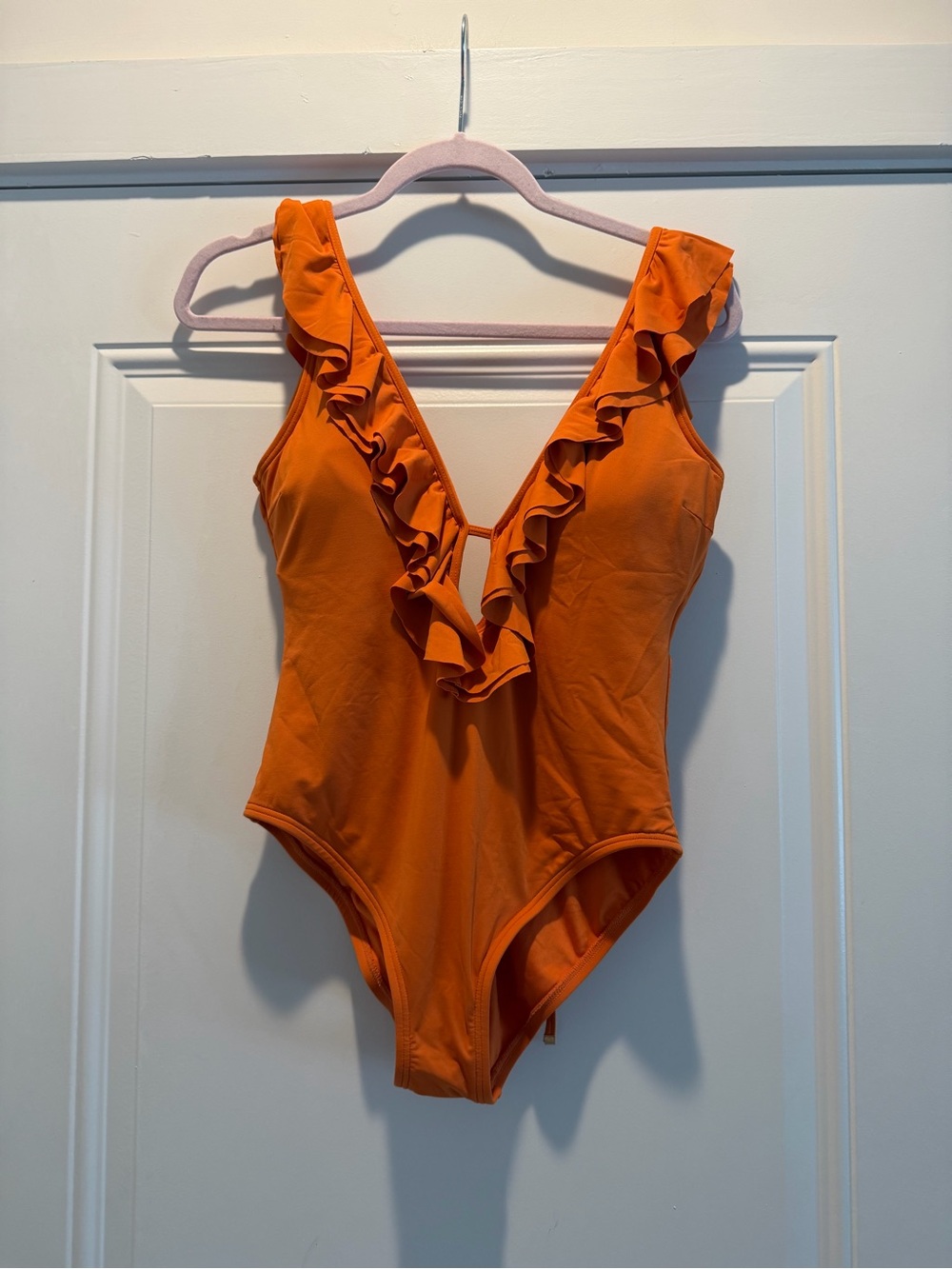 Michael Kors Mimosa Ruffled V-Neck One-Piece Swimsuit - Bright Orange